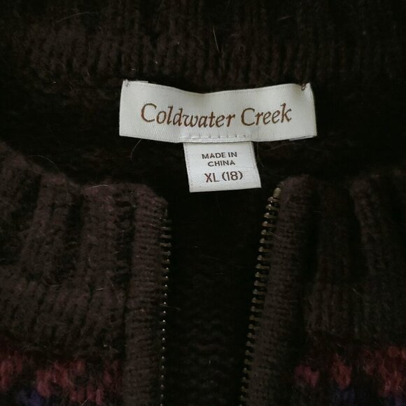 Coldwater Creek Lambs Wool Cardigan Sweater XL Brown Purple Pink Zip Up Jacket - Picture 4 of 6